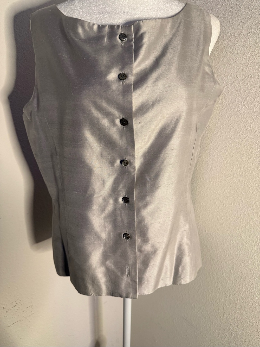 Vintage Talbots 100% Silk Button Up Vest Tank Top Grey Size 12 Made in USA